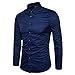 Manwan walk Men's Slim Fit Business Casual Cotton Long Sleeves Solid Button Down Dress Shirts (Small, Navy Blue)