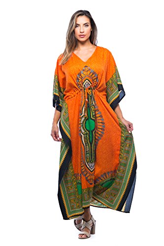 Riviera Sun 21754-ORG-2X-3X Long Dashiki Caftan/Caftans for Women Orange