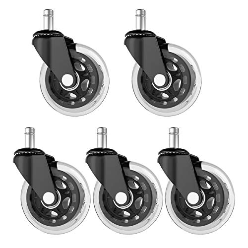 image for Jinxuny 5pcs Office Chair Caster PU Rubber Swivel Wheels Dual Bearing 