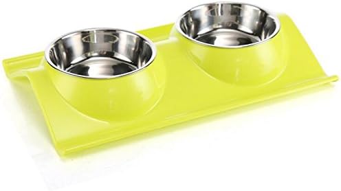 LPET Dog Cat Bowls, Premium Stainless Steel Pet Feeder with Food Grade Bone Shaped Rubber Base, Bowls for Pets (Green)