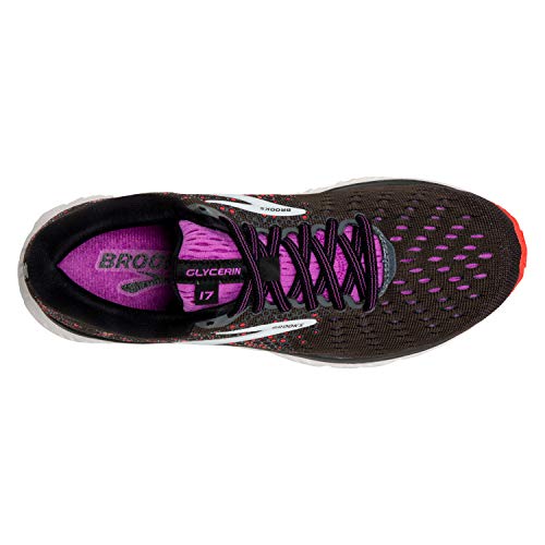 Brooks Womens Glycerin 17 Running Shoe - Black/Fiery Coral/Purple - B - 7.0 - Thumbnail 5