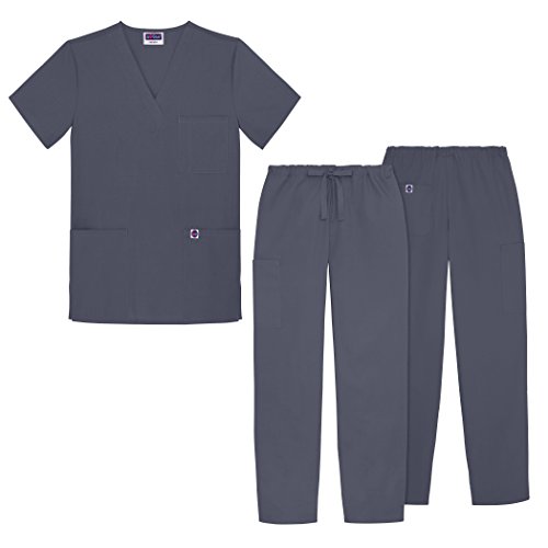 Sivvan Unisex Classic Scrub Set V-neck Top / Drawstring Pants (Available in 12 Solid Colors) - S8400 - Charcoal - XL