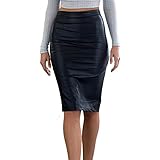 Eliacher Women's Pu Pencil Knee Skirt 6716 (XXXL)