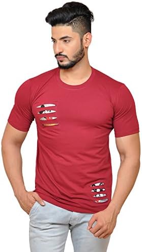 Yuvraah Men's Cotton Distressed Pattern T-Shirt