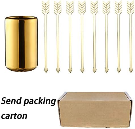HTTH Fruit Forks Set Stainless Steel Mini Salad Fruit Tasting Forks Cocktail Fork,Coffe Fork,8 pieces Attached Stainless Steel Case (Gold)