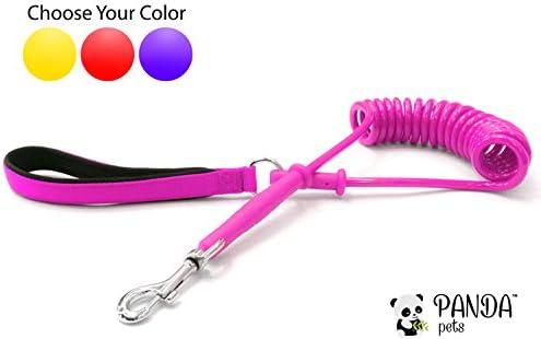 Coiled Dog Leash by Panda Pets - Super Durable - Anti Tangling - Flexible Molded-In Metal - Padded Neoprene Inside (Pink)