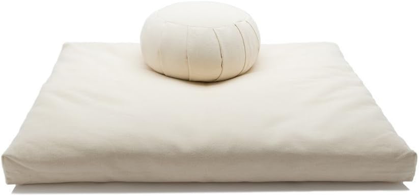 Deluxe Zafu & Zabuton 2 Piece Set - Yoga/Meditation Cushions - Made in USA - Buckwheat or Kapok Fill (natural, kapok fibers)