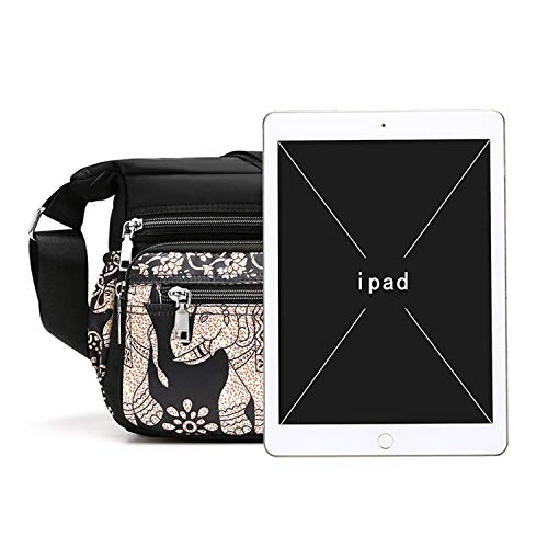 Womens Nylon Floral Shoulder Bag Crossbody Bag Messenger Bags Travel Handbags With Adjustable Strap Waterproof (C white line)