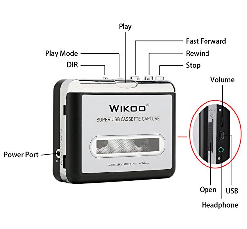 Wikoo-Cassette-Tape-to-MP3-CD-converter-via-USB-Portable-USB-Cassette-Tape-Player-Walkman-Captures-MP3-Audio-Music-Compatible-with-Laptops-and-PC-Convert-Tape-Cassettes-to-MP3-Format-Silver
