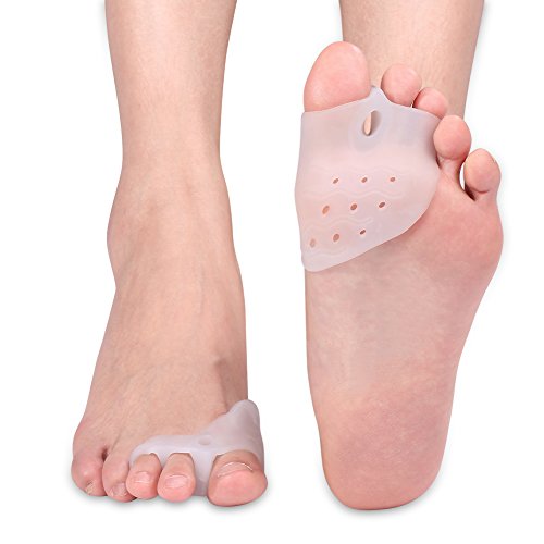 Gel Toe Separator Bunion Splint for Hammer Toe with Forefoot Cushion Pad, Silicon Toe Spacer Hallux Valgus Corrector for Men and Women, Easy Wear in Shoes (1 Pair with Pads)