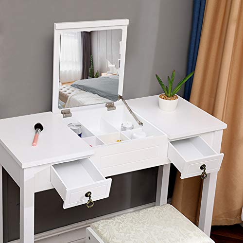 Vanity Set with Flip Top Mirror & Cushioned Stool Dressing Table Vanity Makeup Table 6 Drawers 2 Dividers Movable Organizers - Easy Assembly 35.4''L x 15.8''W x 29.5''H - Thumbnail 3