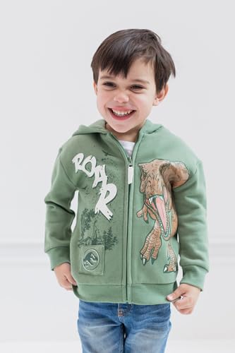 JURASSIC WORLD DINOSAUR T-REX LITTLE BOYS FLEECE ZIP UP HOODIE GREEN 6
