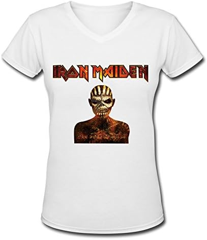 BYONE Iron Maiden The Book Of Souls Tour 2016 Cotton V-Neck T Shirt For Womens White XXL