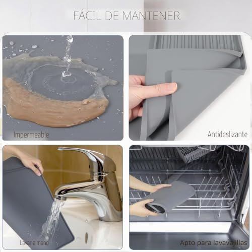 Alfombrilla de Silicona para cafeteras Alfombrilla de Secado Antideslizante 2 en 1 y Protector de encimera Resistente al Calor para cafeteras, escurreplatos (Gris-50 * 40cm)