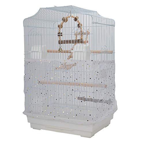 QBLEEV Bird Cage Cover Stretchy Seed Catcher Birdcage Nylon Mesh Net Cover Skirt Guard Shell White - Thumbnail 2