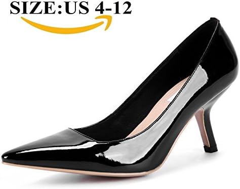 Women's Dress Pump Patent Leather Low Heel Pointed Toe Classic Elegant Versatile Office Career Sexy Party Creative Handmade Shoes (11, black)