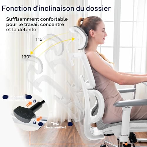 TONFARY Professional Ergonomic Office Chair - Breathable Mesh Backrest, 130° Tilt, 3D Armrests and Adjustable Seat - Swivel Wheels, 150kg