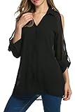 Zeagoo Women's Off Shoulder Long Sleeve Button Down Shirts Casual Blouse Tops