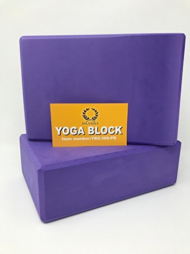 Pair of Da Vinci Purple Yoga Blocks – High Density EVA Foam Exercise Blocks to Provide Balance, Stability, Deepen Pose & Improve Strength. 2-Pack
