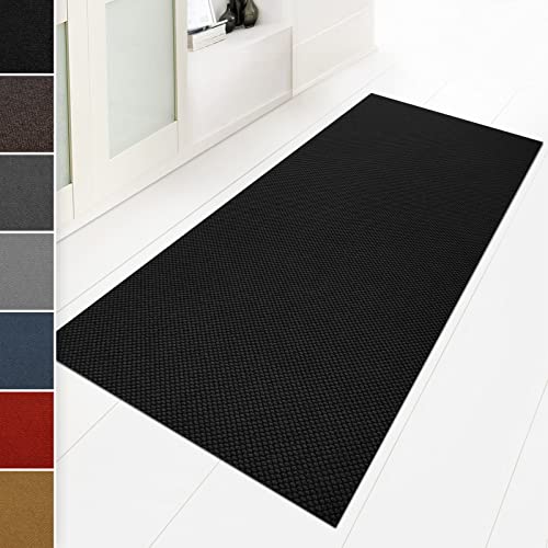 Floordirekt Schmutzfangmatte 80 x 300 cm Schwarz, ideal auch als Schmutzfangteppich nach Maß, Teppich Flur Läufer, Küchenteppich - waschbar rutschfest