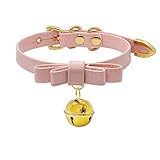 Handmade Cosplay Lolita Kitty Bell Collar Leather Bow Choker Necklace