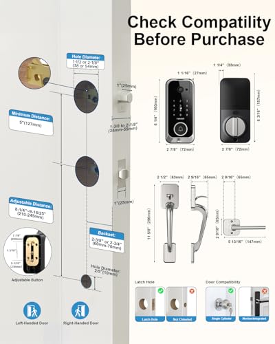 Smart Front Door Lock Sets: 2K HD Camera Lock with Doorbell Kits, Hornbill Fingerprint Keyless Entry Door Lock with Handles, WiFi Deadbolt(only 2.4G) for Remote Control, APP/Alexa/PIR, Silver