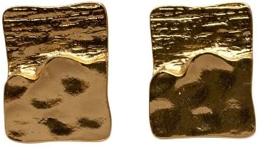 Karine Sultan- Paris Matte Gold Half Hammered &amp; Textured Rectangular Stud Earrings.
