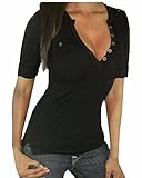 ZANZEA Women's Sexy V-neck Short Sleeve Button Down Slim Solid Blouse Tops