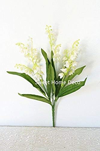 Silk Lily of The Valley Artificial Flower Bush (5 Stems w/Flower Heads) (3, White)