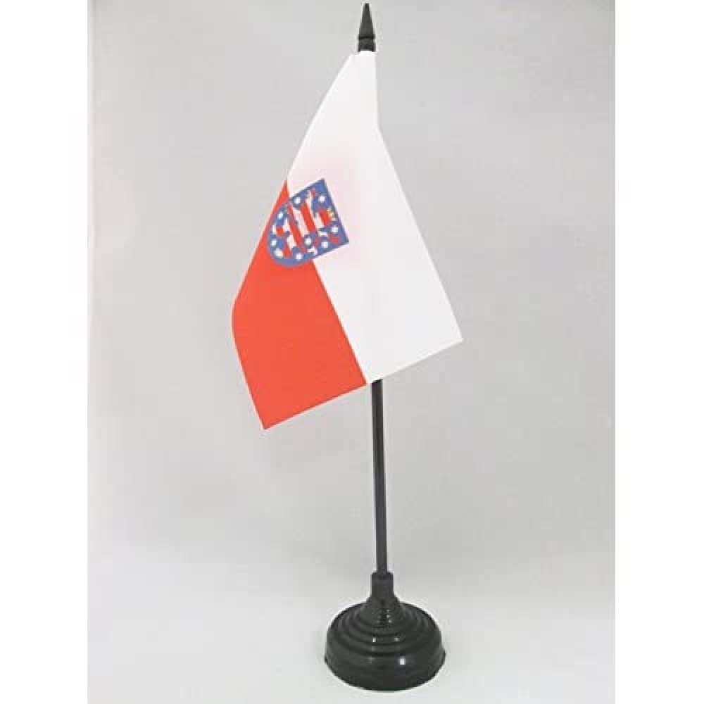 AZ FLAG - Thuringia Table Flag 4'' x 6'' - German region of Thuringia Office Mini Banner 100% Polyester 15 x 10 cm - Mini Desk Flag with 10'' Pole and Black Plastic Base