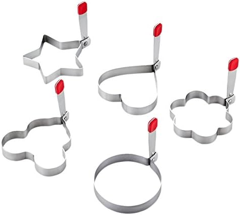 Seenzer Fried Egg Mold Ring 5PCS Different Shapes Stainless Steel Pancake Cooker Nonstick Kitchen Set within Free Gift of Egg Separator and Silicone Pastry Brush
