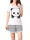 VENTELAN Women's Cute Panda Striped Short Sleeve Sleepwear Pjs Pajama Set Nighty