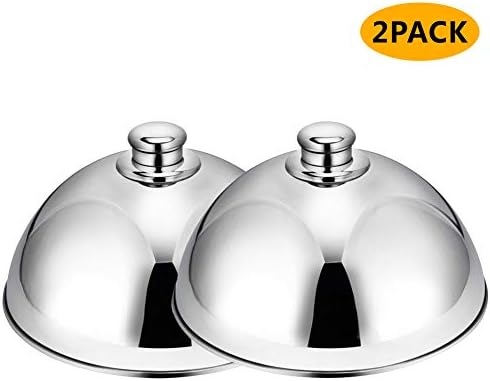 Stainless Steel Wok Cover, PAKCHOI KITCHEN 2018 New Cheese Melting Dome and Steaming Cover - Silver Round Basting Cover - Best for Use in Flat Top Griddle Grill Cooking - 12.5 inch（2packs)