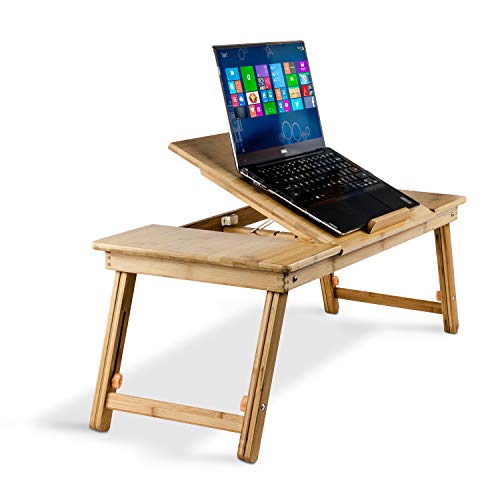 Aleratec Natural Bamboo Adjustable Laptop Stand Up to 15in Tablet Reading Table Desk(Certified Refurbished)