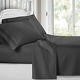 Clara Clark Premier 1800 Collection Deluxe Microfiber 3-Line Bed Sheet Set, Charcoal Stone Gray, Queen Size