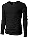 H2H Mens Casual Slim Fit Long Sleeve Slit Wide Neck T-Shirt Of Various Colors