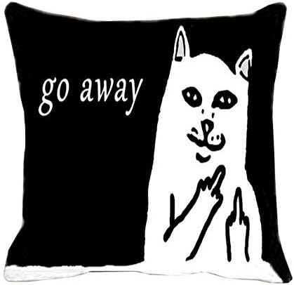 Magicboxes 18"*18" White Cat with Middle Finger Humorous Funny Saying Quotes go away Short Plush Pillowcase Home Sofa Cushion Cover