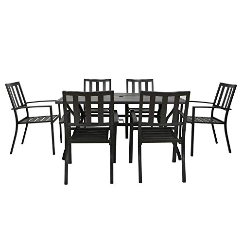 Ulax furniture Outdoor Patio Rectangular Slatted Dining Table with Umbrella Hole, Classic Black