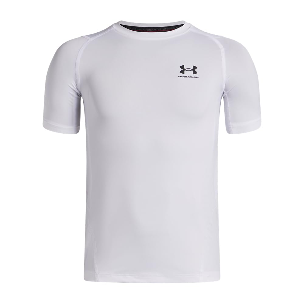 Under Armour Boys' HeatGear Armour Short-Sleeve T-Shirt, (101) White / / Black, X-Small Image