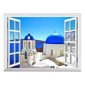 Removable Wall Sticker/Wall Mural - Beautiful Blue Dome Churches of Santorini, Greece | Creative Window View Home Decor/Wall Decor - 36"x48"