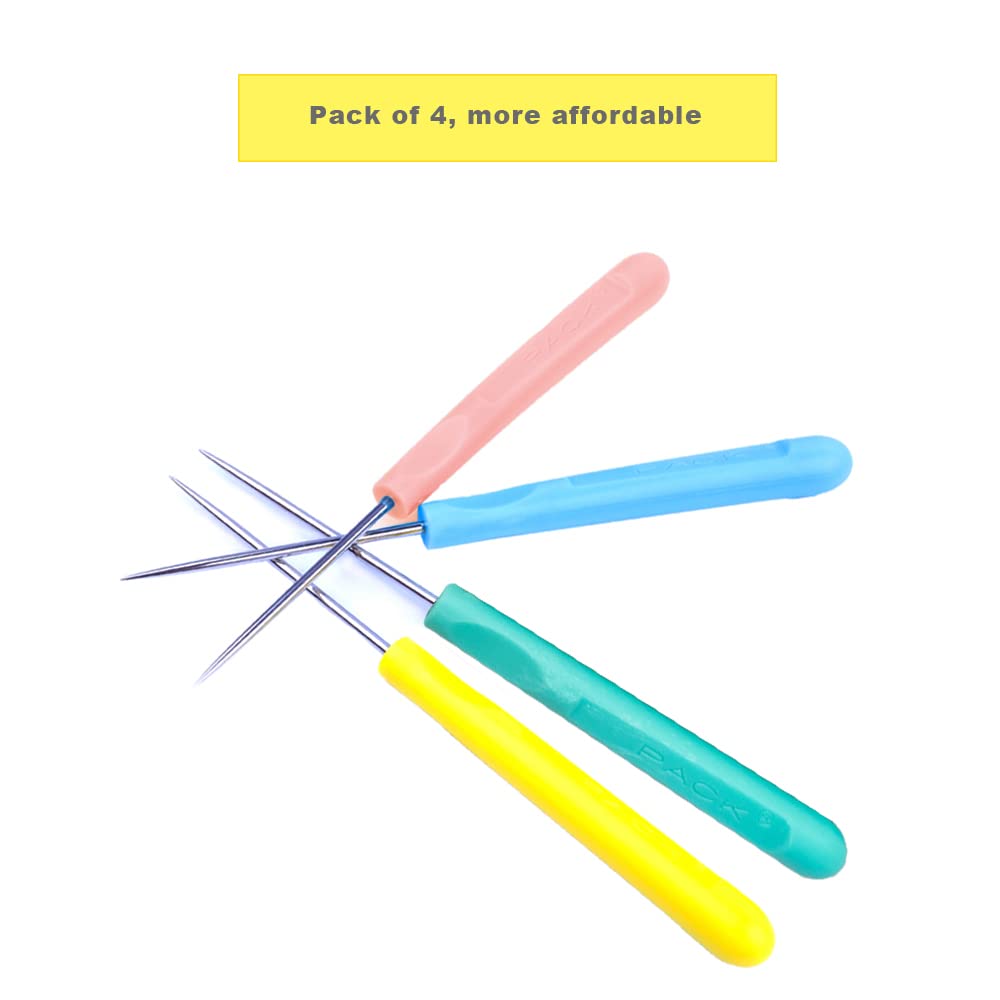 ZLKSKER (Pack of 4) Leather Stitching Sewing Awl with Plastic Handle, Beading Awl Repair Tool