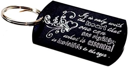 Engraved Key Chain - It Is Only with the Heart... Inspired by The Little Prince, Black Anodized Aluminum