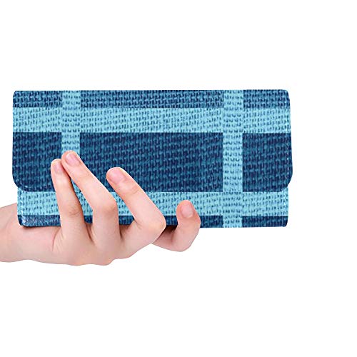 Unique Custom Texture Fabric Geometric Blue Shades Royal Aqua Women Trifold Wallet Long Purse Credit Card Holder Case Handbag