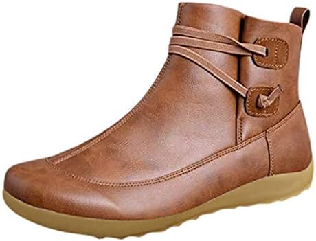 Xinantime 2019 Women Leather Short Boots Winter Round Toe Waterproof Ankle Boots Vintage Flat Lace Up Boots
