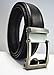 Classic Men's Leather Ratchet Click Belt - Matte Silver Buckle w/ Double Stitched Black Leather Ratchet Belt - Trim to Fit (Trim to Fit: Up to 40'' Waist)