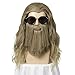 QACCF Long Curly Golden Brown Wig and Mustache Costume Halloween Mens Wig