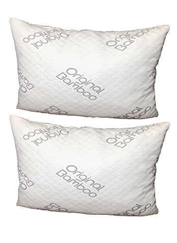 Original Bamboo Pillow DIAMOND SERIES Set of 2 { Standard/Queen } Cooling Shredded Memory Foam | Adjustable Loft - Back Side or Stomach Sleeper | Washable Hypoallergenic Cool Sleeping Bed Pillows