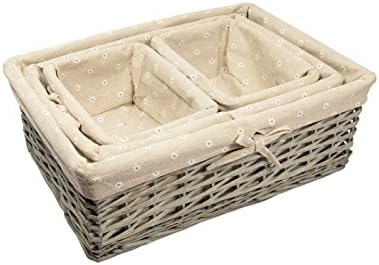 WoodLuvRustic Wicker Gift Hamper Storage Basket Daisy Printed Lining, Set of 4