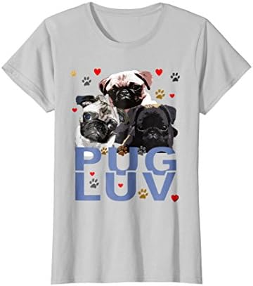 Womens CUTE FUNNY PUG DOG PUPPY T-SHIRT | PUG LUV Small Silver
