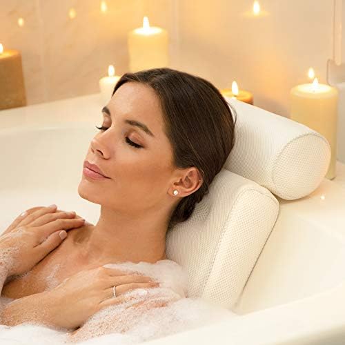 Luxurious Thick Premium Support Head, Neck & Shoulder Spa and Bath Pillow with Suction Cups for Bathtub, Hot Tub and Jacuzzi (White)